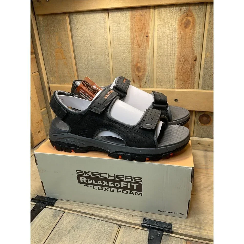Us11 NEW SKECHERS Mens Tresman Garo Sandal Black Steady Grip Relaxed Fit